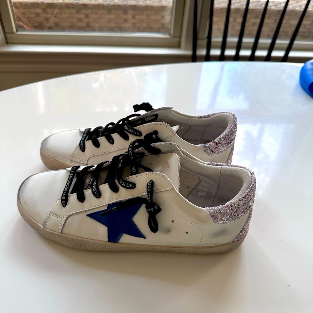 Women’s White and Blue Star Sneakers - size 38